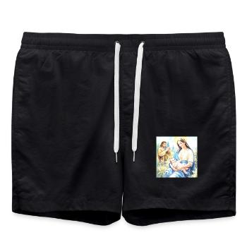 Jesu Geburt – Die Heilige Familie - Badeshorts - Schwarz - Vorne - AI Model Male 185 light (185cm)