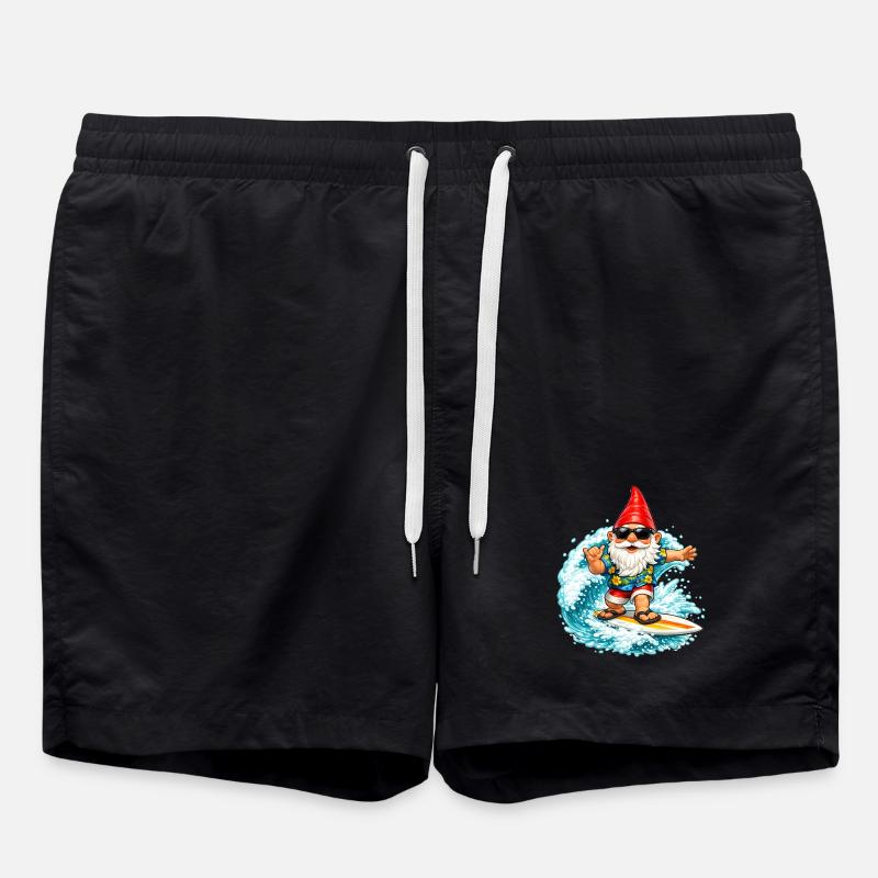 Surfender Gartenzwerg auf der Welle  - Badeshorts - Schwarz