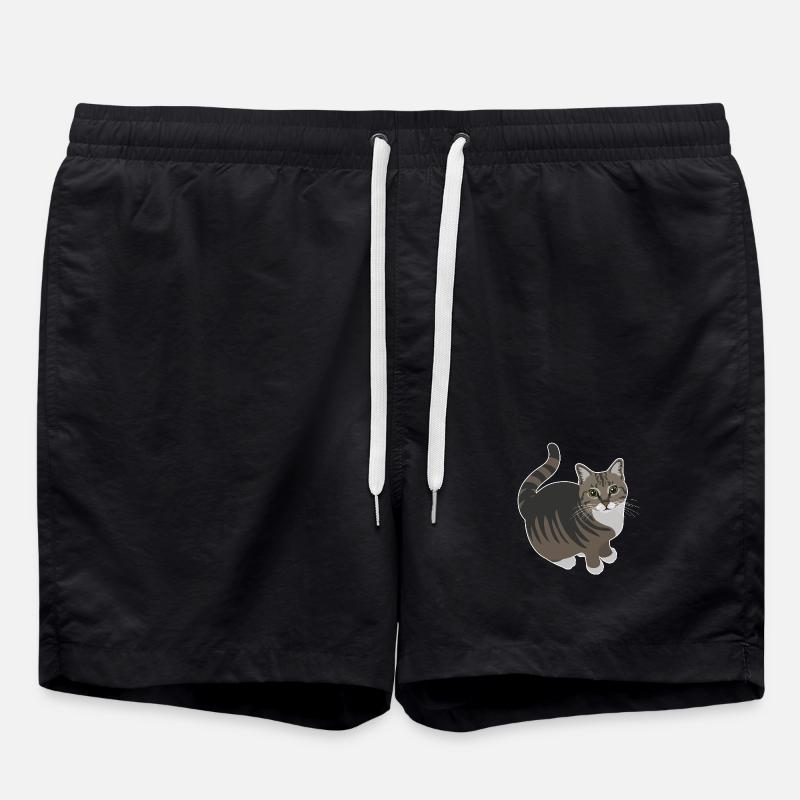 tabby cat with white paws - Swim Trunks - black