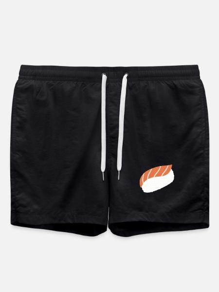 Salmon Nigiri Minimal Illustration Print - Swim Trunks - black
