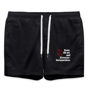 DEIN IQ IST AUF ZIMMER-TEMPERATUR. SARKASMUS FRECH - Badeshorts - Schwarz - Vorne - AI Model Male 185 light (185cm)