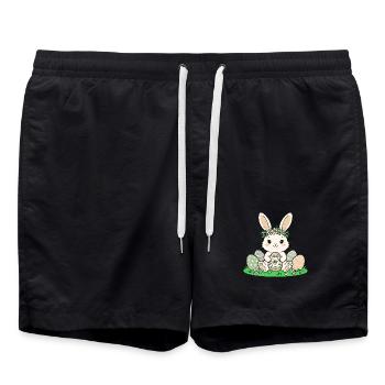 Osterhäschen mit Blütenkranz - Badeshorts - Schwarz - Vorne - AI Model Male 185 light (185cm)