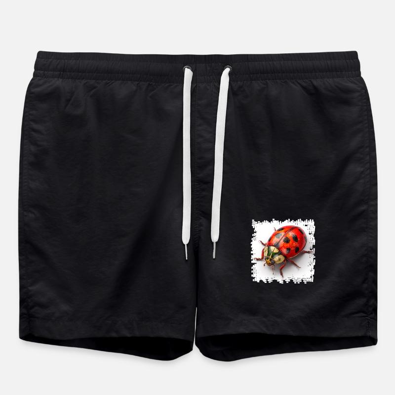 Red Ladybug Pattern Shirt - Swim Trunks - black