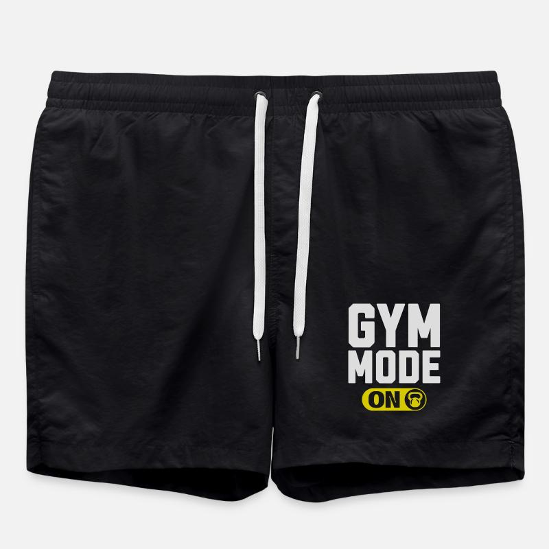 Gym Mode On Graphic - Swim Trunks - black