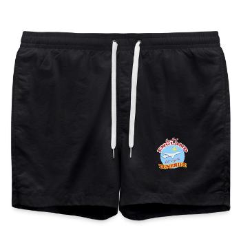 Auf Wiedersehen, England. Lass uns nach Teneriffa fahren. - Badeshorts - Schwarz - Vorne - AI Model Male 185 light (185cm)