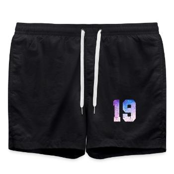 Ausgabe 19 – 19. Jubiläumsgeschenk - Badeshorts - Schwarz - Vorne - AI Model Male 185 light (185cm)
