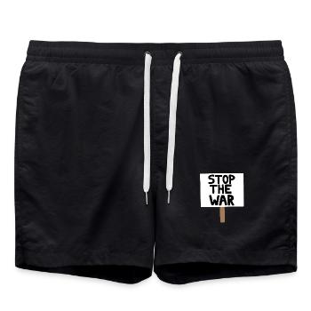 Panneau de protestation contre la guerre - Short de bain - noir - Devant - AI Model Male 185 light (185cm)