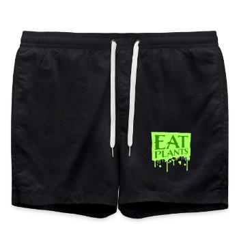 Eat Plants Lustig Vegan Vegetarisch Statement Logo - Badeshorts - Schwarz - Vorne - AI Model Male 185 light (185cm)