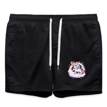 Pastel Unicorn on Cloud Arch - Swim Trunks - black - Front - AI Model Male 185 light (185cm)