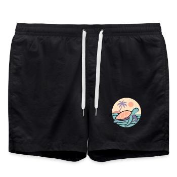 Retro Schildkröte am Strand  - Badeshorts - Schwarz - Vorne - AI Model Male 185 light (185cm)