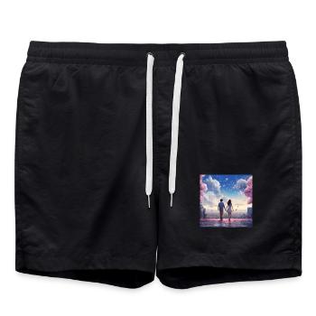 Herzklang im Kirschblütenlicht - Badeshorts - Schwarz - Vorne - AI Model Male 185 light (185cm)