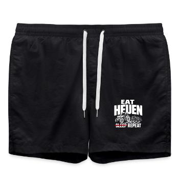 Traktor im Feld – Essen Schlafen Heuen Wiederholen - Badeshorts - Schwarz - Vorne - AI Model Male 185 light (185cm)