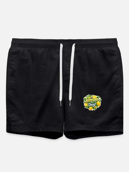 Squeeze the Day Lemon Design - Swim Trunks - black