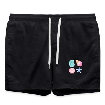 Motif de plage aquarelle et coquillages - Short de bain - noir - Devant - AI Model Male 185 light (185cm)