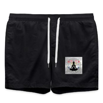 Mandala-Schmetterlings-Meditations-Silhouette - Badeshorts - Schwarz - Vorne - AI Model Male 185 light (185cm)
