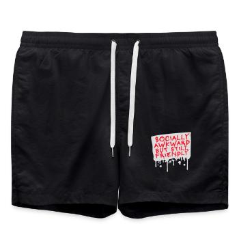 Socially Awkward But Still Friendly Lustig Spruch - Badeshorts - Schwarz - Vorne - AI Model Male 185 light (185cm)