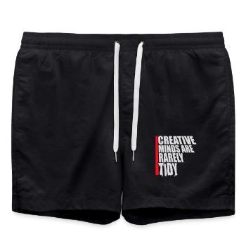 Creative Minds Are Rarely Tidy Lustig Kreativ Logo - Badeshorts - Schwarz - Vorne - AI Model Male 185 light (185cm)