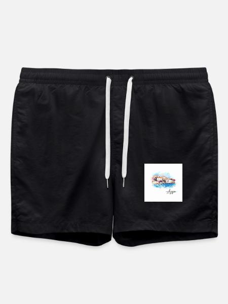 Azzo Coastal Harbour Watercolour Painting - Swim Trunks - black