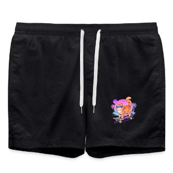 Retro Synthwave Cat Skateboard - Swim Trunks - black - Front - AI Model Male 185 light (185cm)