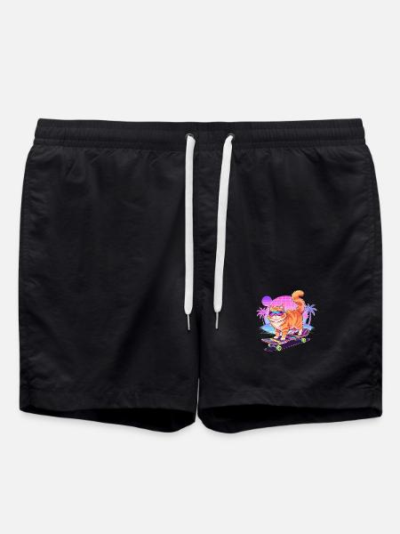 Retro Synthwave Cat Skateboard - Short de bain - noir