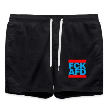 FCK AFD, NIE WIEDER IST JETZT, NO NZS, NO AFD - Swim Trunks - black - Front - AI Model Male 185 light (185cm)