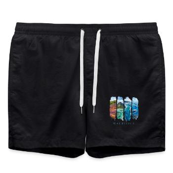 Mauritius Urlaub Travel – Strand & Ozean Motiv - Badeshorts - Schwarz - Vorne - AI Model Male 185 light (185cm)