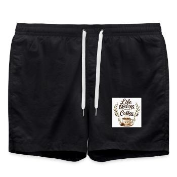 Life_Begins_After_Coffee.png - Badeshorts - Schwarz - Vorne - AI Model Male 185 light (185cm)