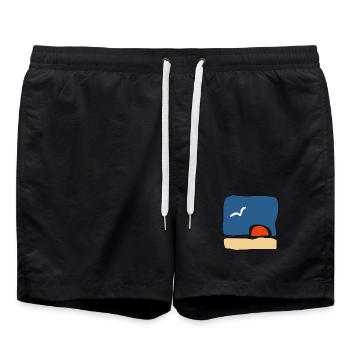 Bird at Sunset – Minimalist Art - Swim Trunks - black - Front - AI Model Male 185 light (185cm)
