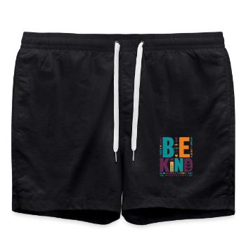 Be Kind – Colorful Typography Statement Word Stack - Swim Trunks - black - Front - AI Model Male 185 light (185cm)