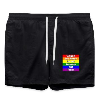 GEGEN DIE NATUR IST NUR ANANAS AUF PIZZA, TOLERANZ - Badeshorts - Schwarz - Vorne - AI Model Male 185 light (185cm)