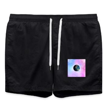 Erdkugel vor Pastellgalaxie - Badeshorts - Schwarz - Vorne - AI Model Male 185 light (185cm)