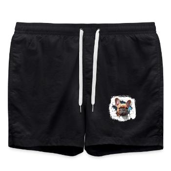 French Bulldog Cartoon - Swim Trunks - black - Front - AI Model Male 185 light (185cm)