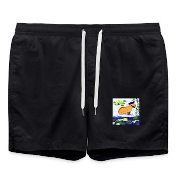 Capybara im Seerosen Teich - Badeshorts - Schwarz - Vorne - AI Model Male 185 light (185cm)