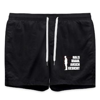 Hals Maul lustiger Spruch - Badeshorts - Schwarz - Vorne - AI Model Male 185 light (185cm)