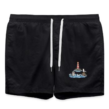 Leuchtturm am Meer mit Seemöven - Badeshorts - Schwarz - Vorne - AI Model Male 185 light (185cm)