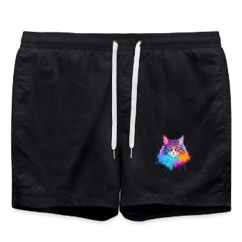 Norwegian Forest Cat Aquarell Illustration - Badeshorts - Schwarz - Vorne - AI Model Male 185 light (185cm)