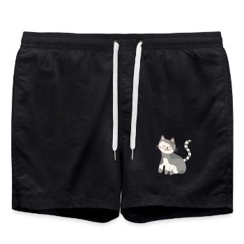 Ruhige graue Katzen-Kawaii-Lächeln - Badeshorts - Schwarz - Vorne - AI Model Male 185 light (185cm)