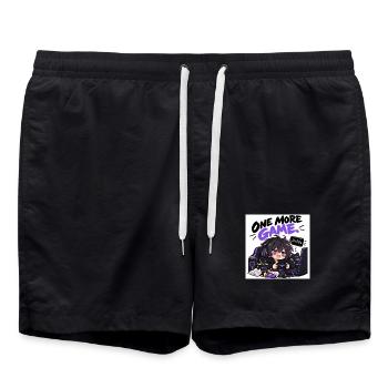 One More Game: Chibi Gamer Stil - Badeshorts - Schwarz - Vorne - AI Model Male 185 light (185cm)