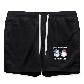 You are worth melting for - Schneemann Paar - Badeshorts - Schwarz - Vorne - AI Model Male 185 light (185cm)