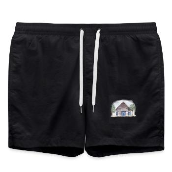 Fachwerkhaus im Aquarellstil  - Badeshorts - Schwarz - Vorne - AI Model Male 185 light (185cm)