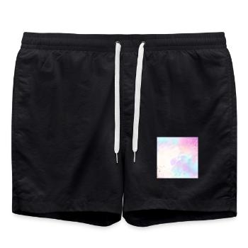Pastellfarbenes Aquarellleuchten mit goldenen Punkten - Badeshorts - Schwarz - Vorne - AI Model Male 185 light (185cm)