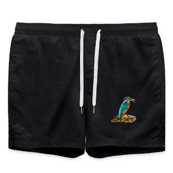Eisvogel beim Fischfang Vintage Angler & Vogel Fan - Badeshorts - Schwarz - Vorne - AI Model Male 185 light (185cm)