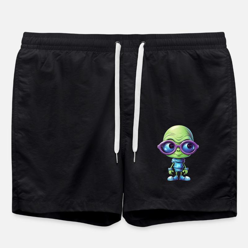 Nerdiges Alien mit Brille - Badeshorts - Schwarz