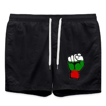 Bulgarien Flagge Faust Hand Symbol - Badeshorts - Schwarz - Vorne - AI Model Male 185 light (185cm)