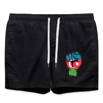 Aserbaidschan Flagge Faust Hand Symbol - Badeshorts - Schwarz - Vorne - AI Model Male 185 light (185cm)