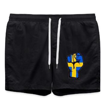 Schweden Flagge Faust Hand Symbol - Badeshorts - Schwarz - Vorne - AI Model Male 185 light (185cm)