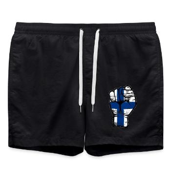 Finnland Flagge Faust Hand Symbol used - Badeshorts - Schwarz - Vorne - AI Model Male 185 light (185cm)