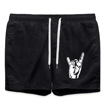 Heavy Metal Hard Rock Music Horns Hand Gesture Logo - Swim Trunks - black - Front - AI Model Male 185 light (185cm)
