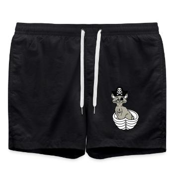 Pirat Katze Seeräuber Augenklappe Hut Ruderboot - Badeshorts - Schwarz - Vorne - AI Model Male 185 light (185cm)