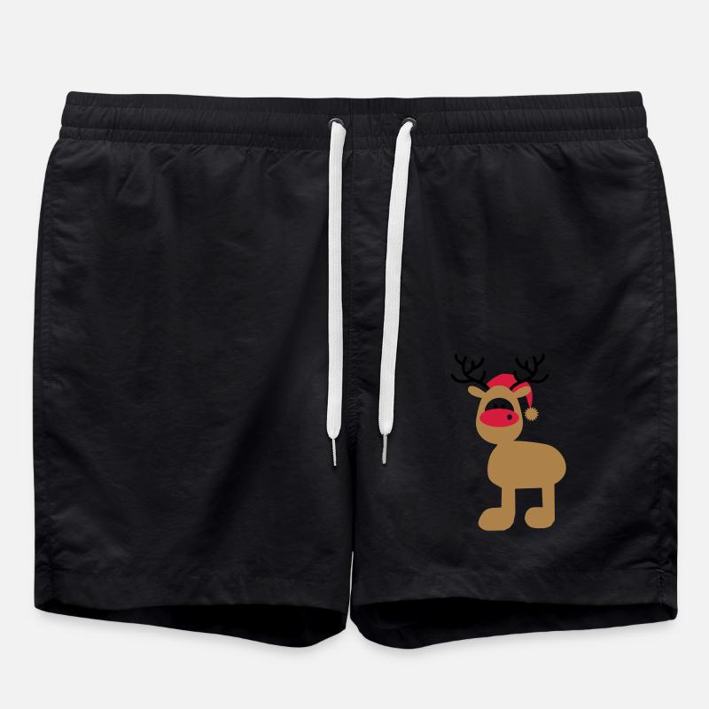 Moose with Christmas hat - Swim Trunks - black